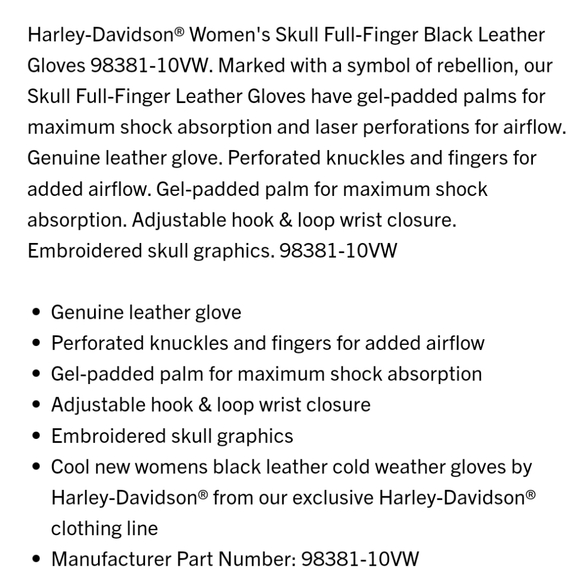 Harley Women's Leather Skull Riding Gloves - Picture 5 of 5